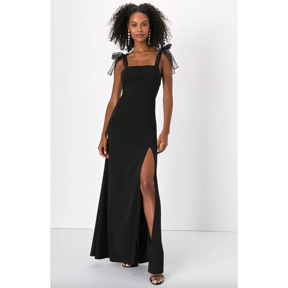 Lulus Beloved Elegance Black Tie-Strap Mermaid Maxi Dress - Picture 1 of 10